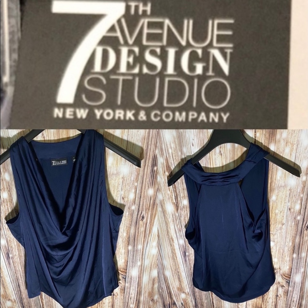 7th Avenue Design Studio Navy Drape neck tank Large (New York & Company)